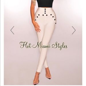 White Bandage Black Button High Waist Pants